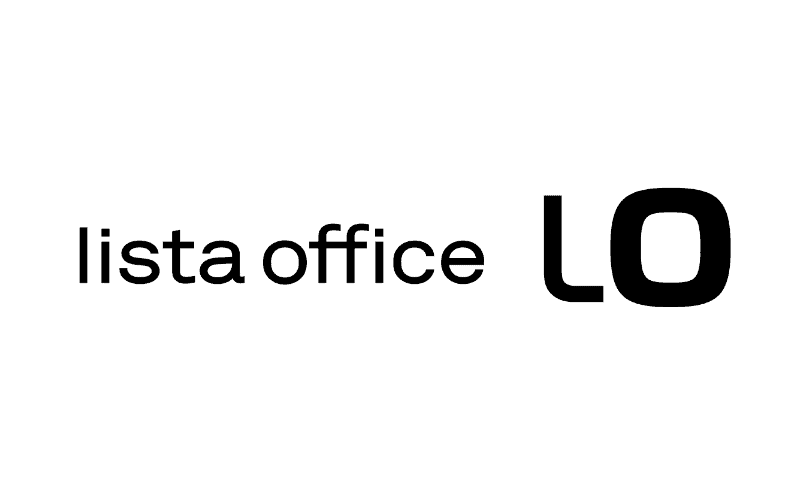 Ein schwarz-weißes Logo mit dem Wort Lista Office LO, einfach bereitgestellt.