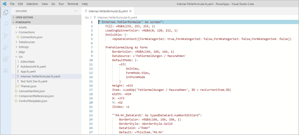 Visual Studio Code mit PowerApps Files