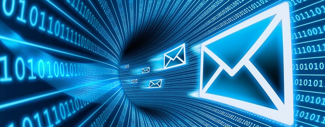 Ein blaues Hintergrundbild mit einer E-Mail in einem Tunnel.