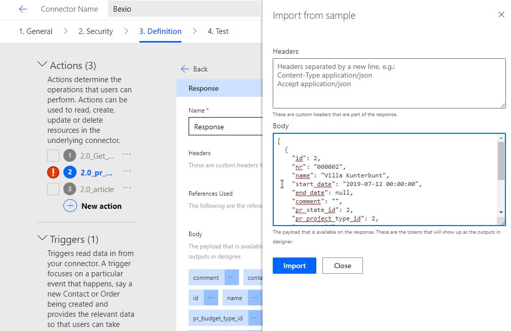 Microsoft 365 Bexio Connector: Beispielsdaten eingeben