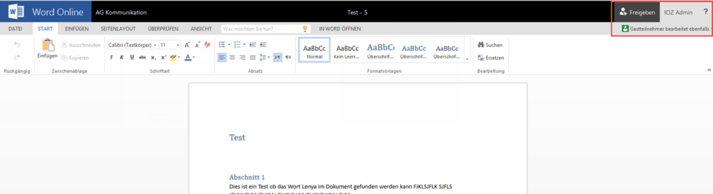 Ein Screenshot eines Co-Authoring-Dokuments in Microsoft Word.
