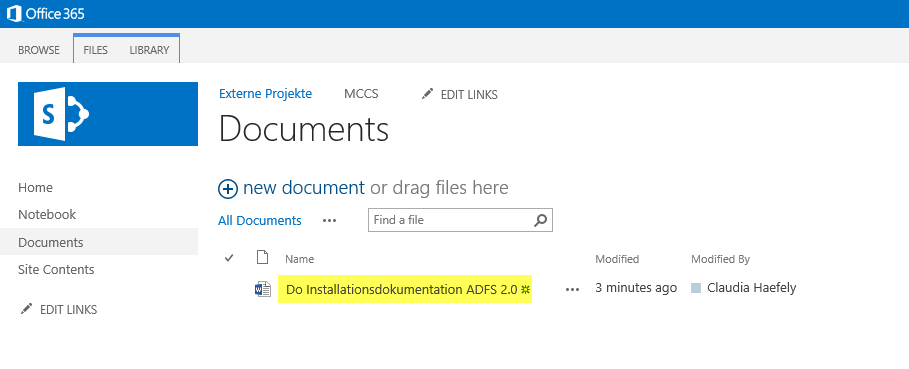 Ein Screenshot der Dokumentenseite in Microsoft Office mit Funktionen wie Deaktivieren und SharePoint-Integration.