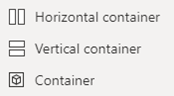 Container, die Sie auf einem PowerApps Screen platzieren können: horizontale Container, vertikale Container oder normale Container.