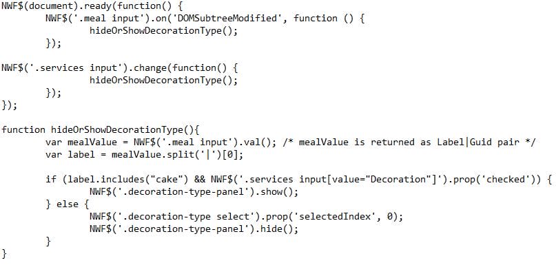 Abbildung des JavaScript Codes, welcher die Regel umsetzt.