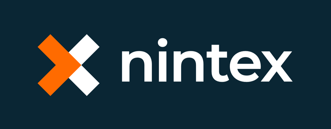 Das Nintex-Logo auf dunklem Hintergrund repräsentiert Nintex Workflow Cloud.