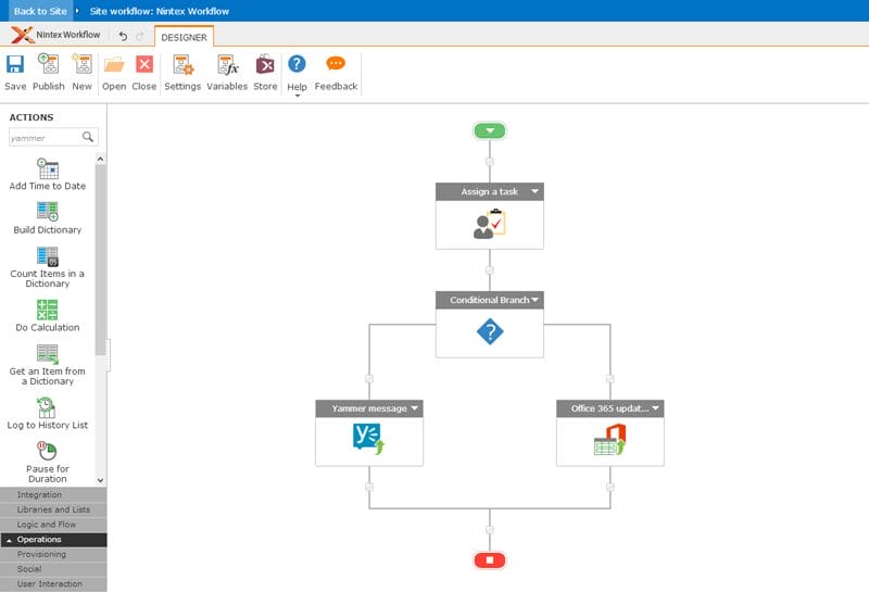 Ein Screenshot eines Nintex Workflow-Flussdiagramms in Office 365.