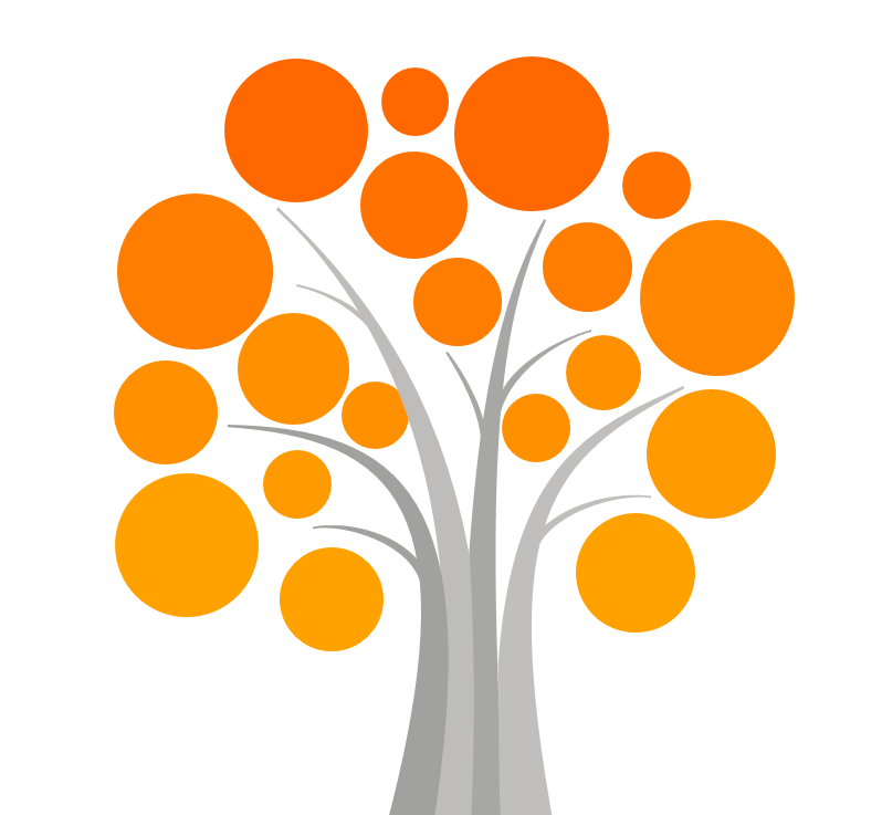 Ein Baum mit orangefarbenen Kreisen auf weißem Hintergrund, ideal für SharePoint-Dashboards.