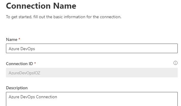 Name, ID und Beschreibung der Verbindung (Connection) eingeben