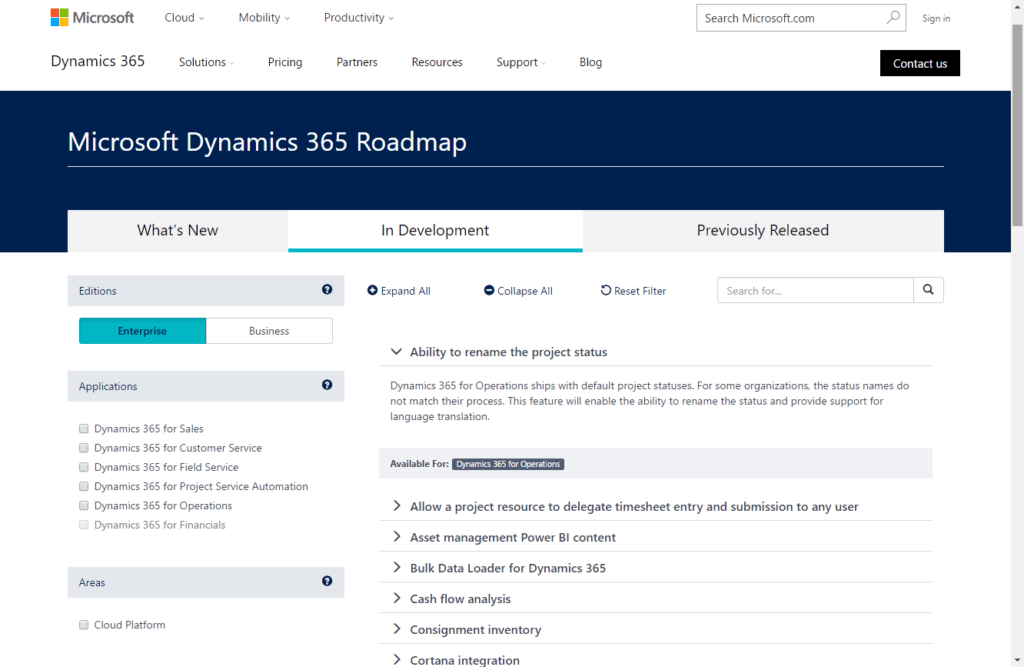 Microsoft Dynamics 365 Roadmap