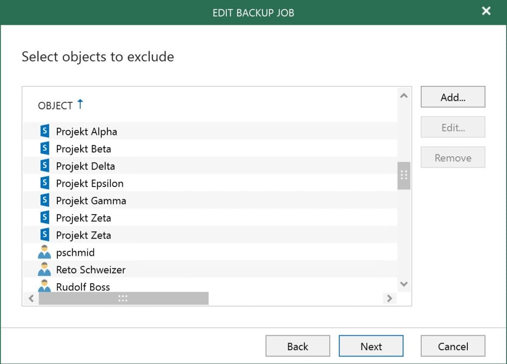 Veeam Backup: Select Objects to Exclude
