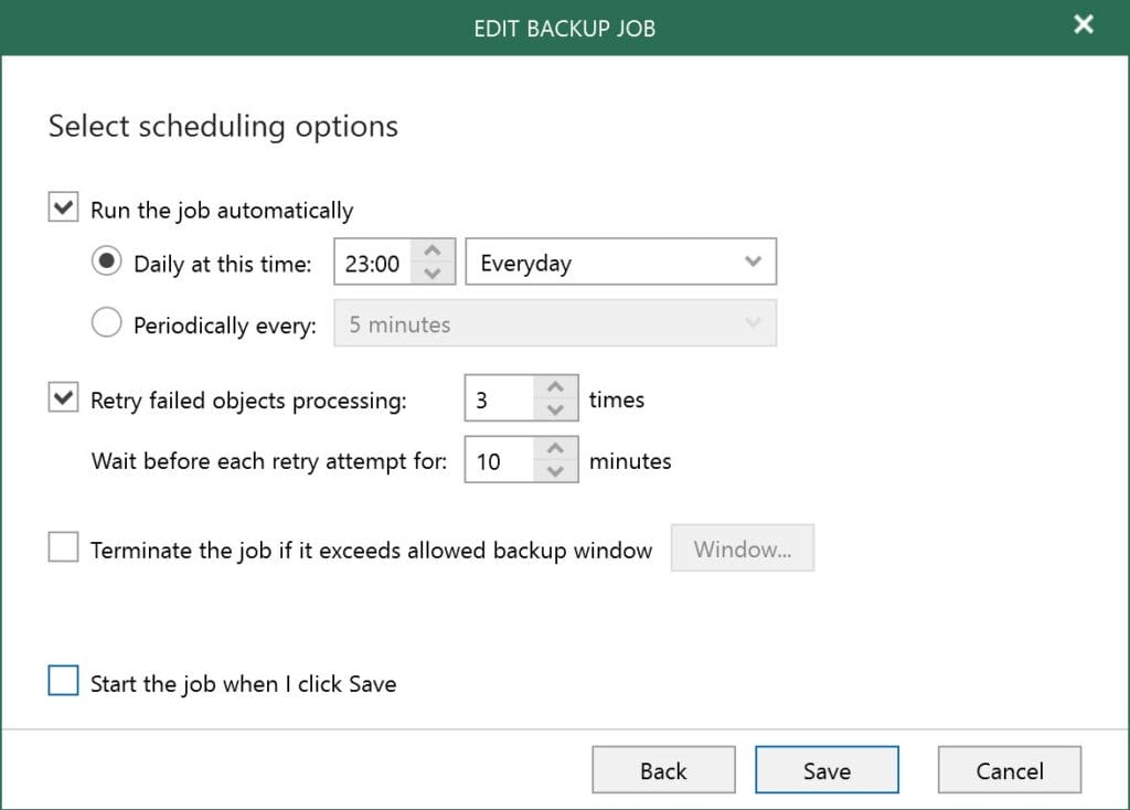 Veeam Backup: Select Scheduling Options