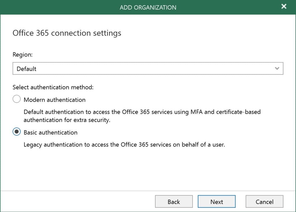 Veeam: Office 365 Connection