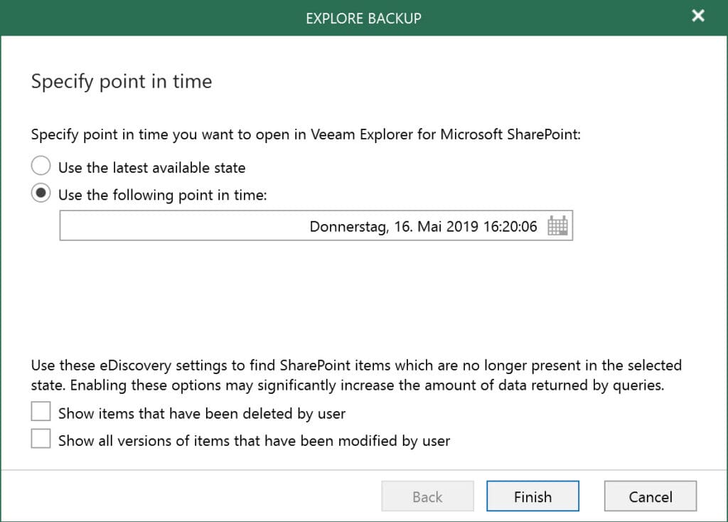 Veeam Restore: Specify Point of Time