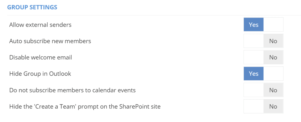 Screenshot: Microsoft 365 Gruppeneinstellungen