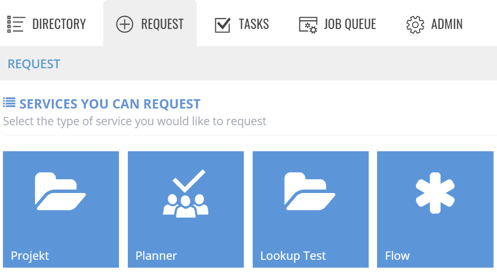 Screenshot: Zur Verfügung stehende Services für Benutzer