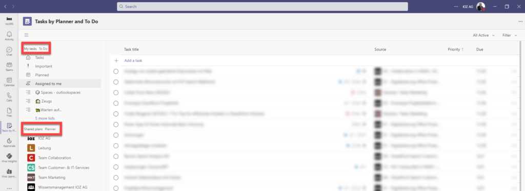 Screenshot: Tasks-App in Microsoft Teams