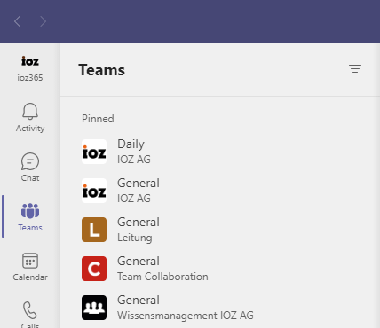 Screenshot:; Teams Channels anpinnen