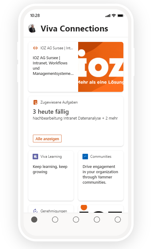 Screenshot: Viva Connections Dashboard in der mobilen App von MSFT Teams