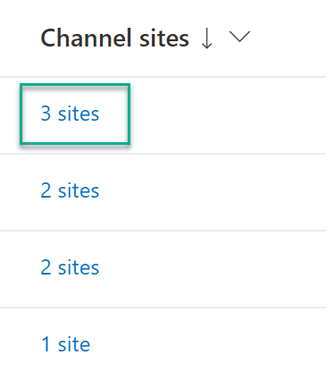 Screenshot aus dem SharePoint Admin Center, um die Shared und die Anzahl Private Channels einsehen zu können.