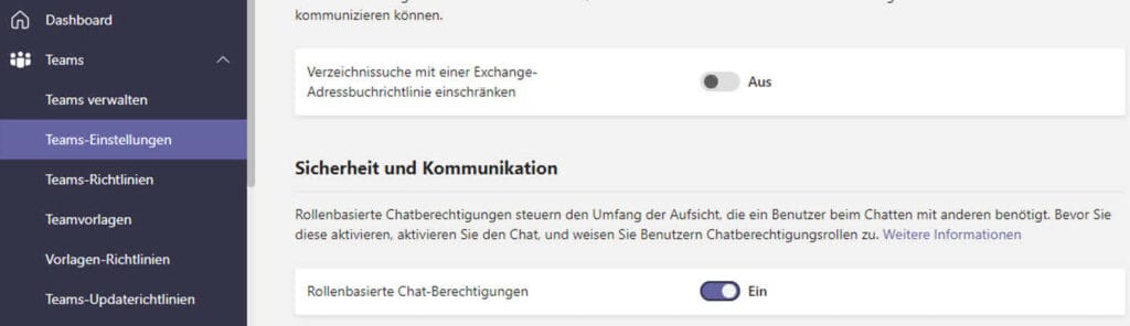 Microsoft Teams Chats von Schülerinnen und Schülern einschränken: Einstellungen - Sicherheit und Kommunikation