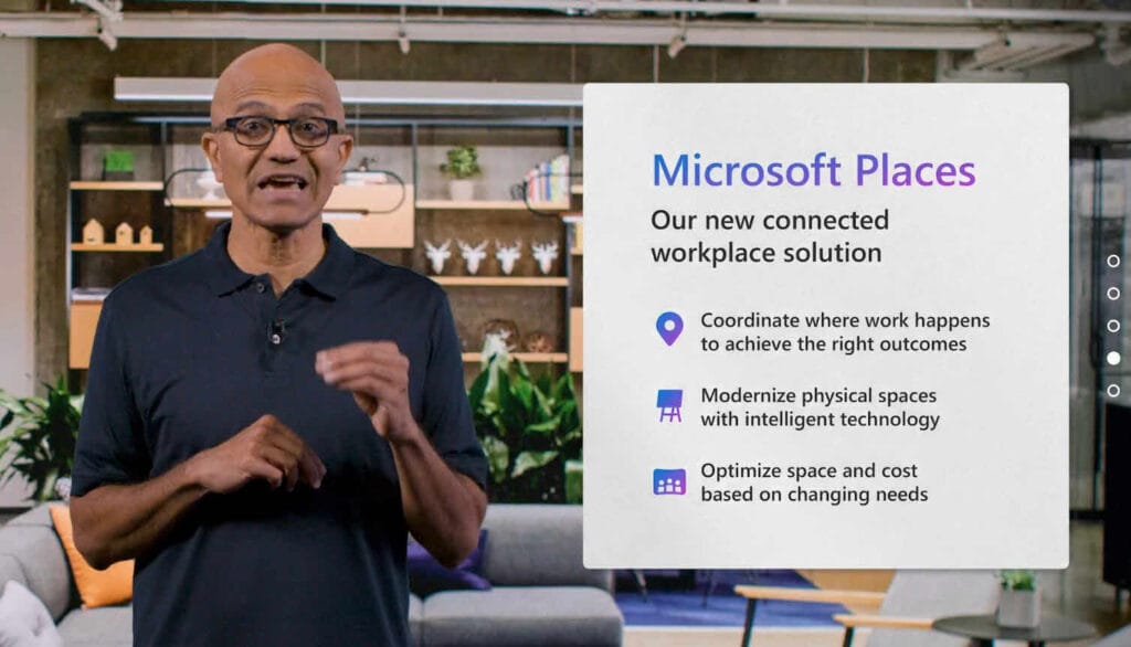 Satya Nadella stellt in seiner Keynote Microsoft Places vor. Quelle: Microsoft Ignite