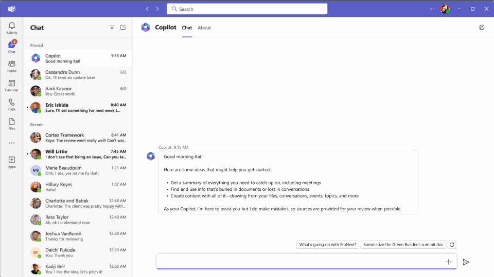 M365 Copilot Business Chat in Microsoft Teams