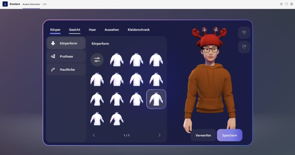 Microsoft Teams Avatar gestalten in der Avatare App