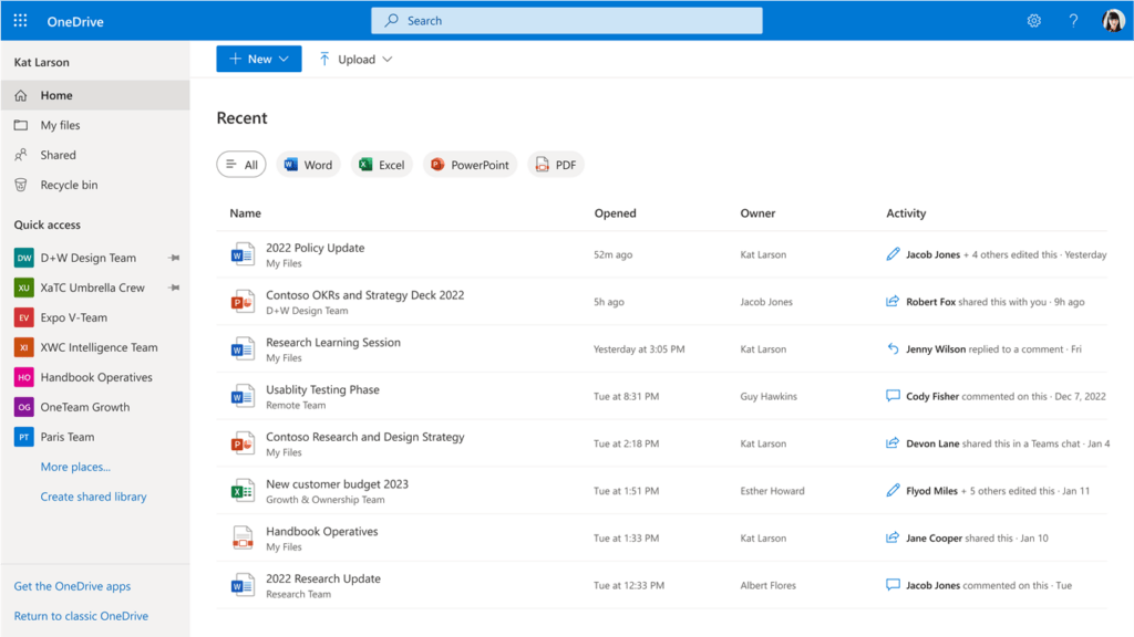Neue Landing Page in OneDrive