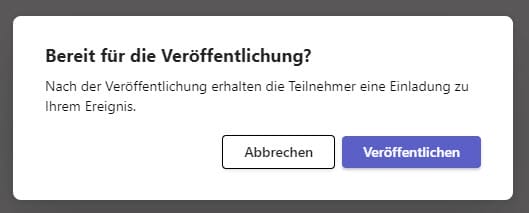 Screenshot aus Microsoft Teams Town Halls: Pop-up Menu mit Veröffentlichung