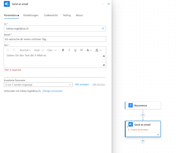 Screenshot aus Power Automate mit der Flow-Action.