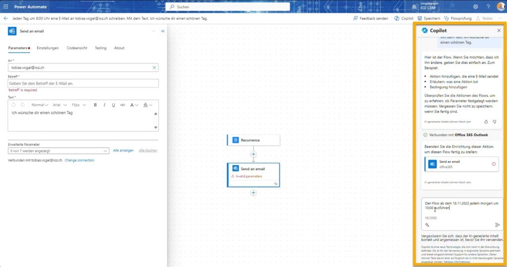Screenshot aus Power Automate:
