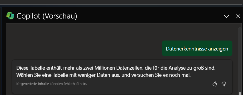 M365 Copilot in Excel: Beschränkung auf 2 Millionen Datenzellen