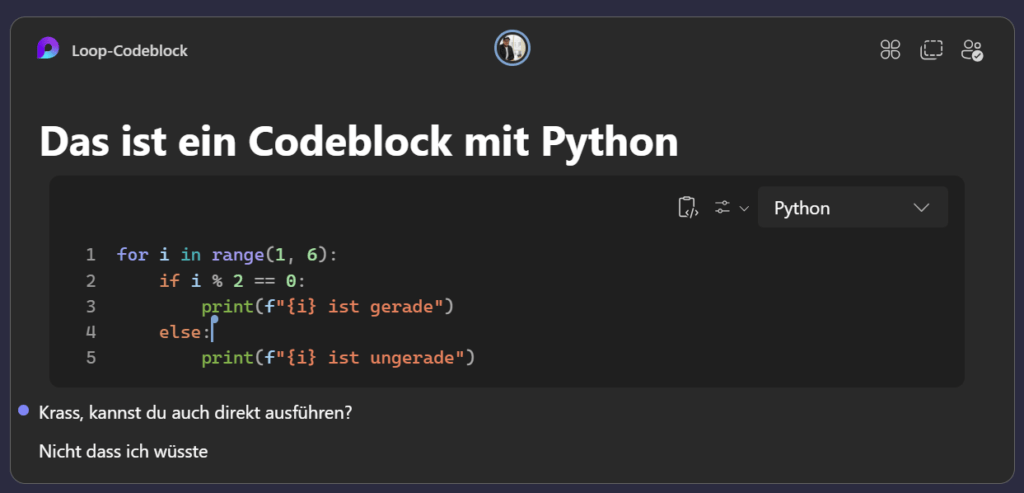 Screenshot einer Loop Code-Komponente
